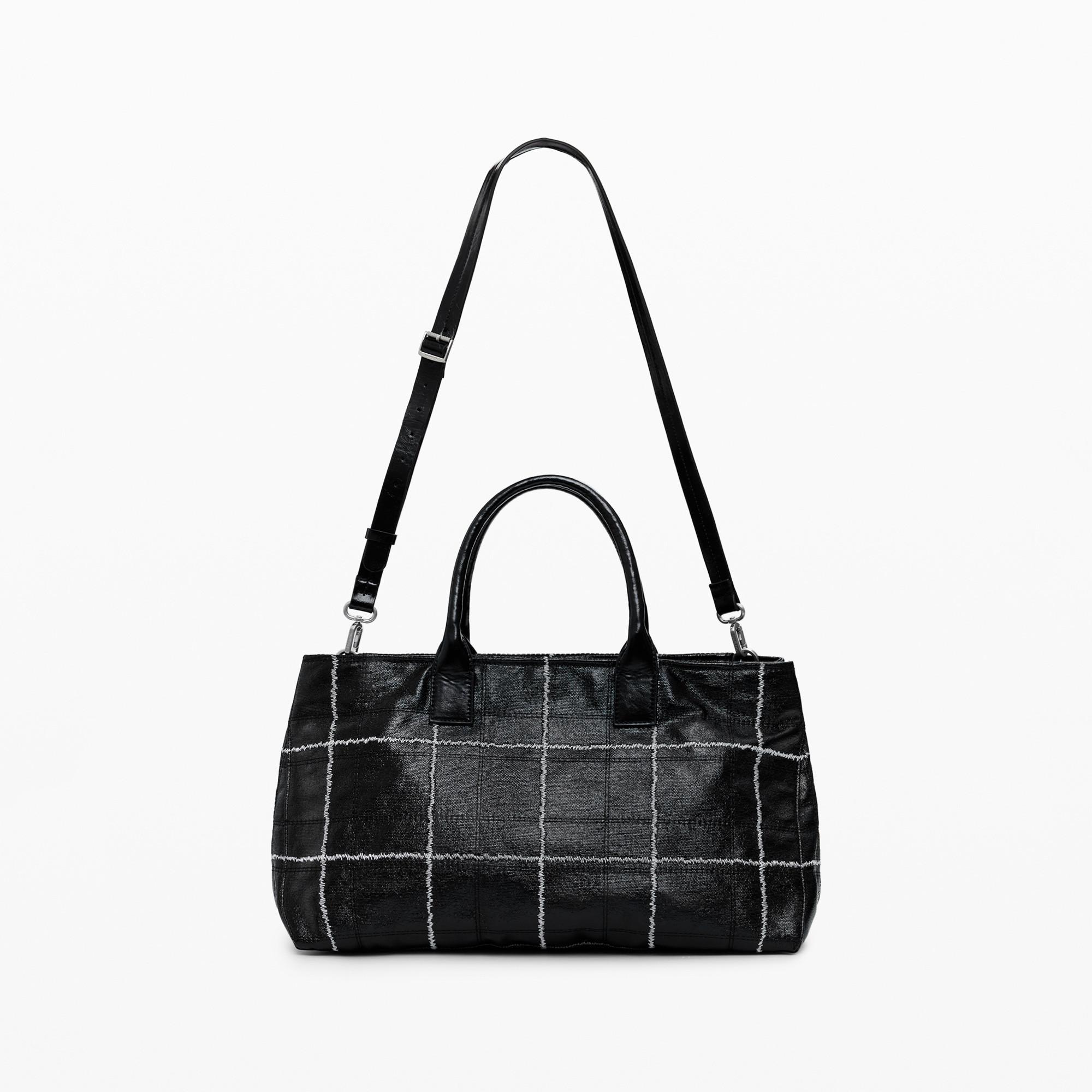 Desigual Borsa Shopper con Stampa a Righe e Scritte  