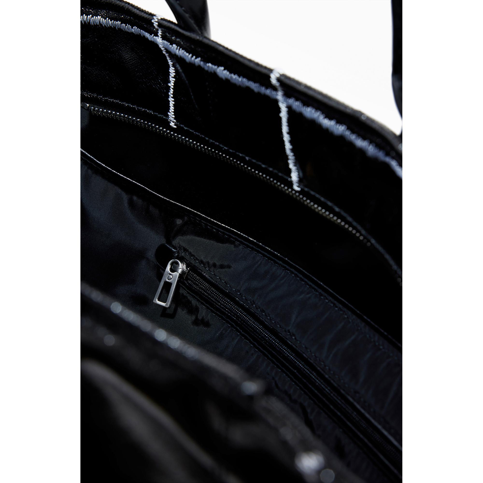 Desigual Borsa Shopper con Stampa a Righe e Scritte  