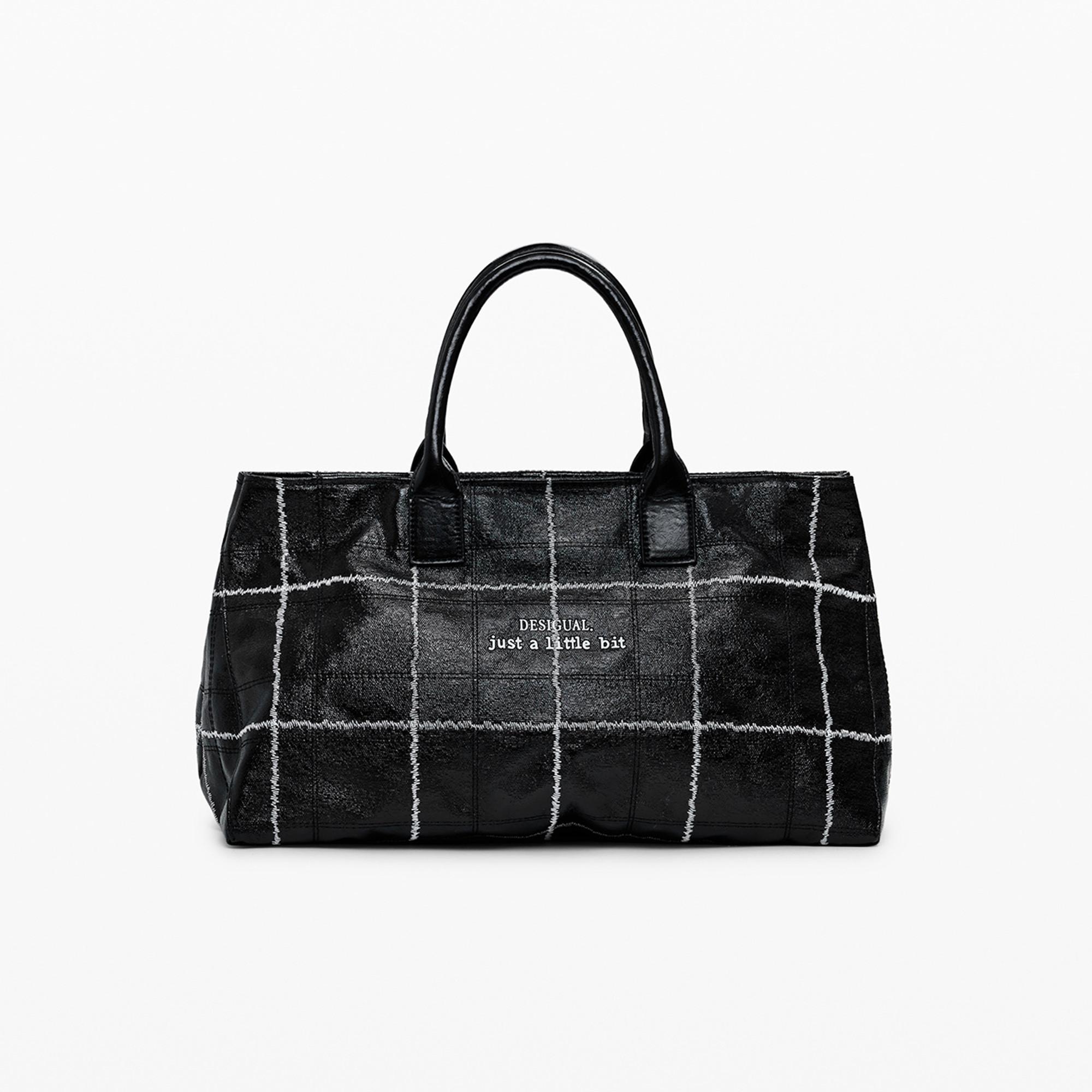 Desigual Borsa Shopper con Stampa a Righe e Scritte  