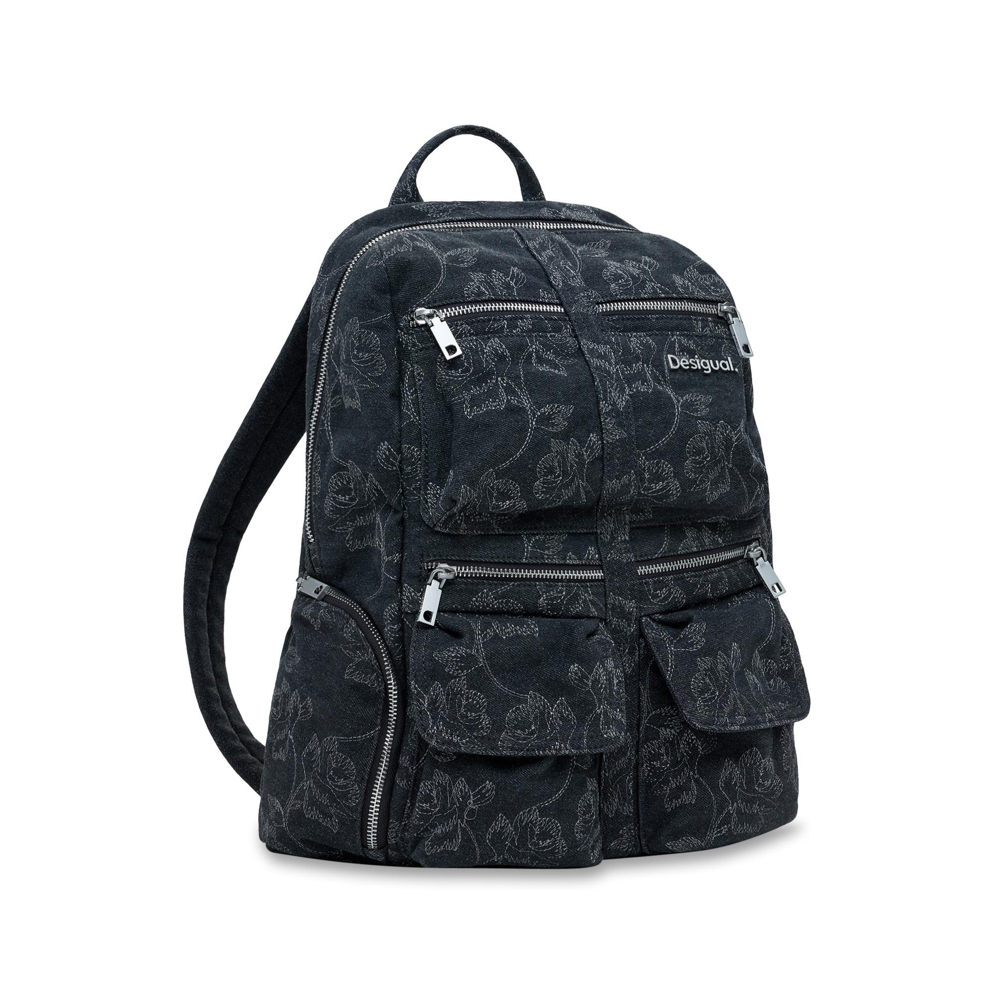 Desigual Blumenbestickter Denim Rucksack  