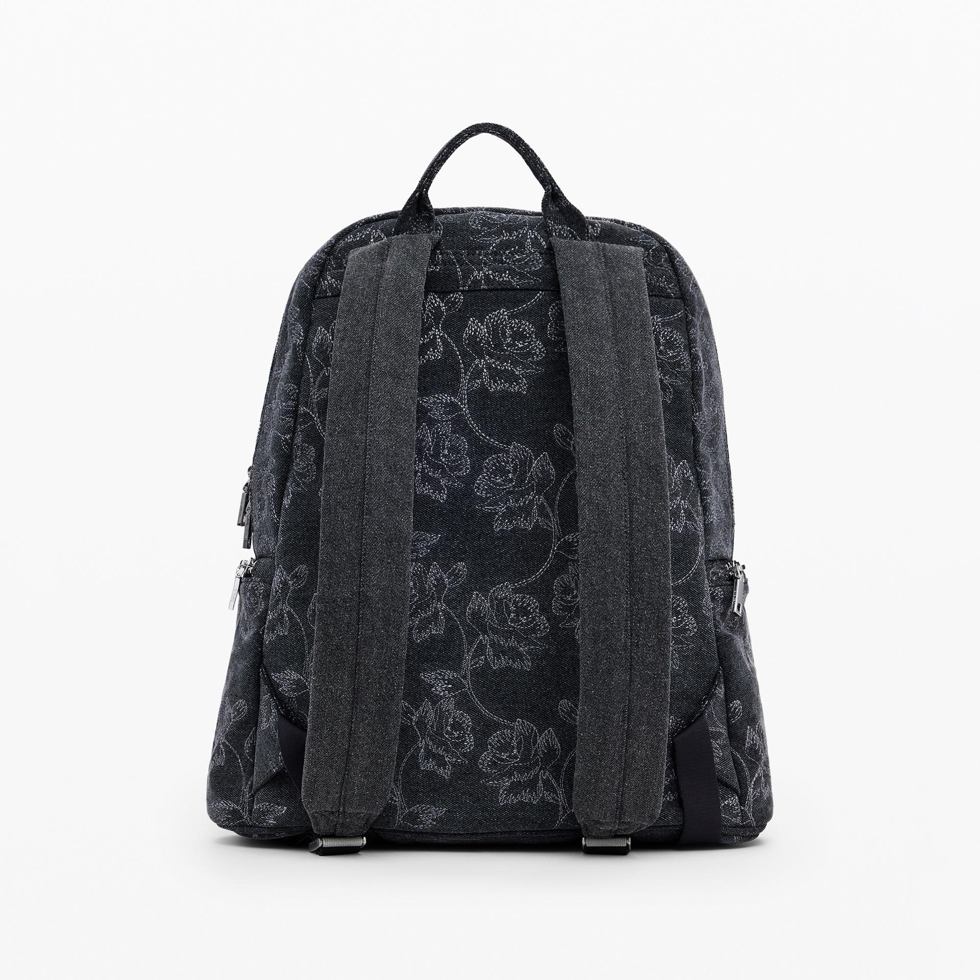 Desigual Blumenbestickter Denim Rucksack  