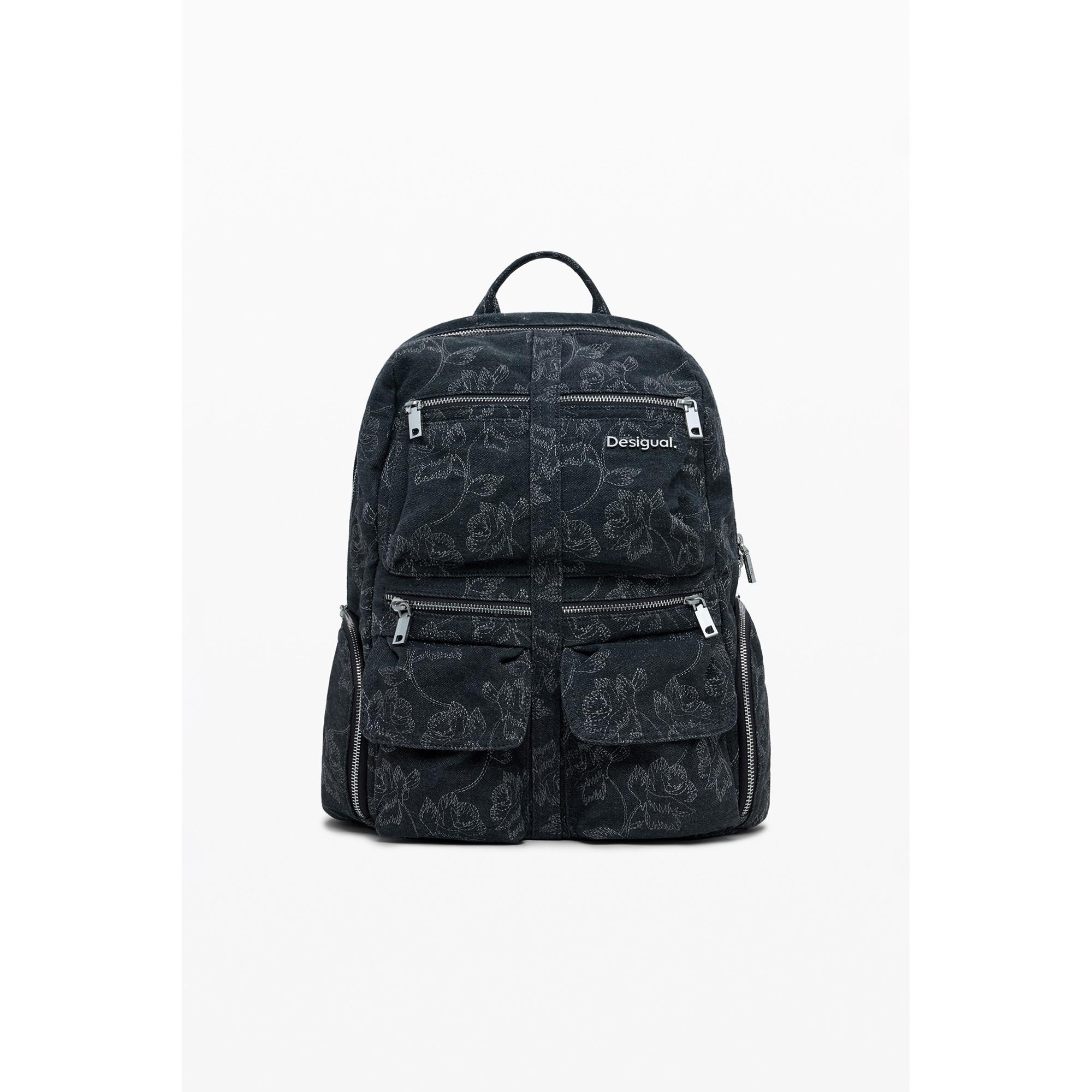 Desigual Blumenbestickter Denim Rucksack  