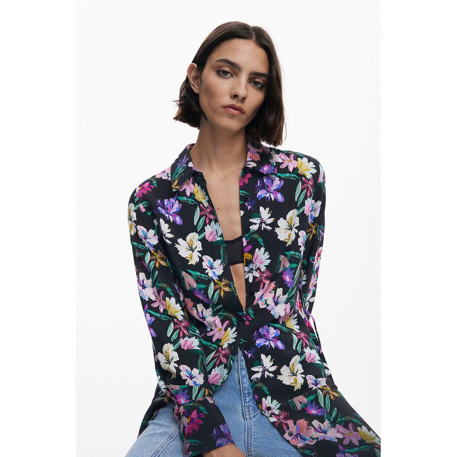 Desigual Blumenmuster Langarm Hemdblusenkleid  