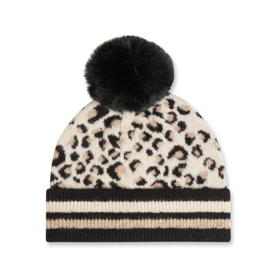 MORGAN Leopardenmuster Beanie mit Bommel  