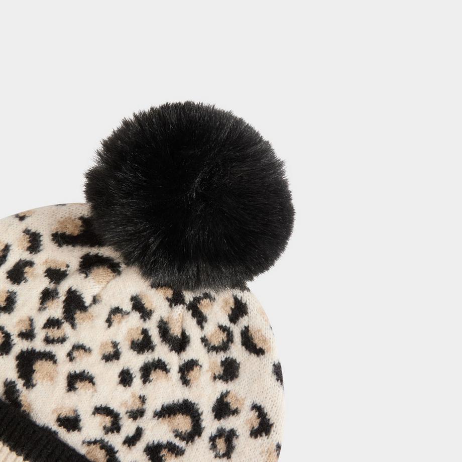 MORGAN Leopardenmuster Beanie mit Bommel  