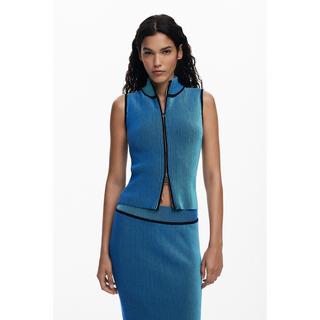 Desigual T-shirt sans manches zippé côtelé  