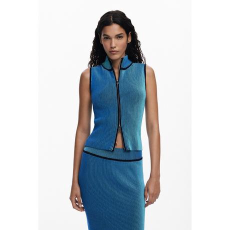 Desigual T-shirt sans manches zippé côtelé  