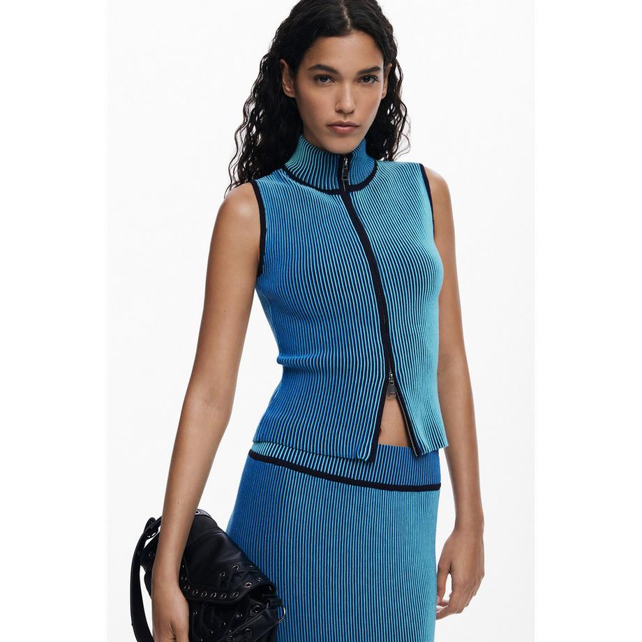 Desigual T-shirt tricoté rayé sans manches  