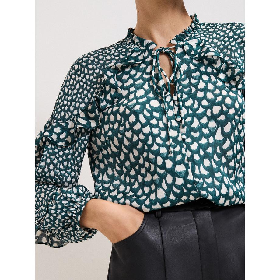 Phase Eight Bedruckte Langarmbluse mit Rüschen  