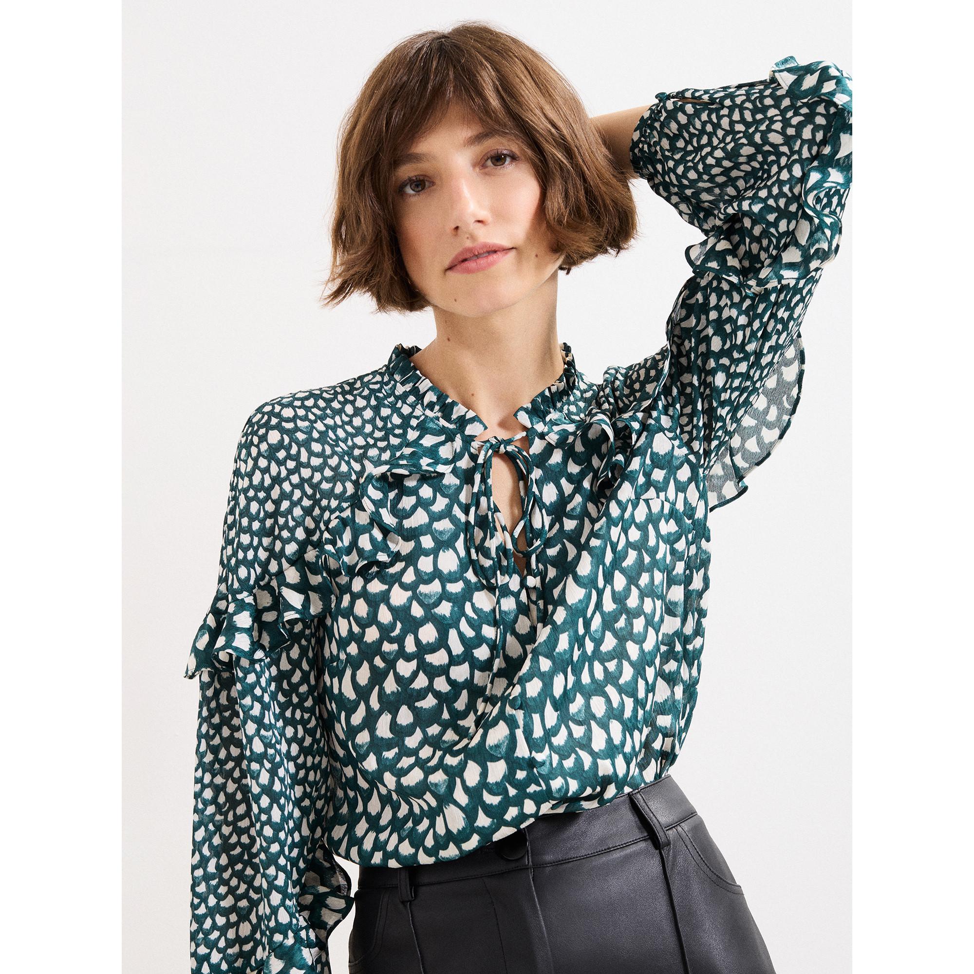 Phase Eight Bedruckte Langarmbluse mit Rüschen  