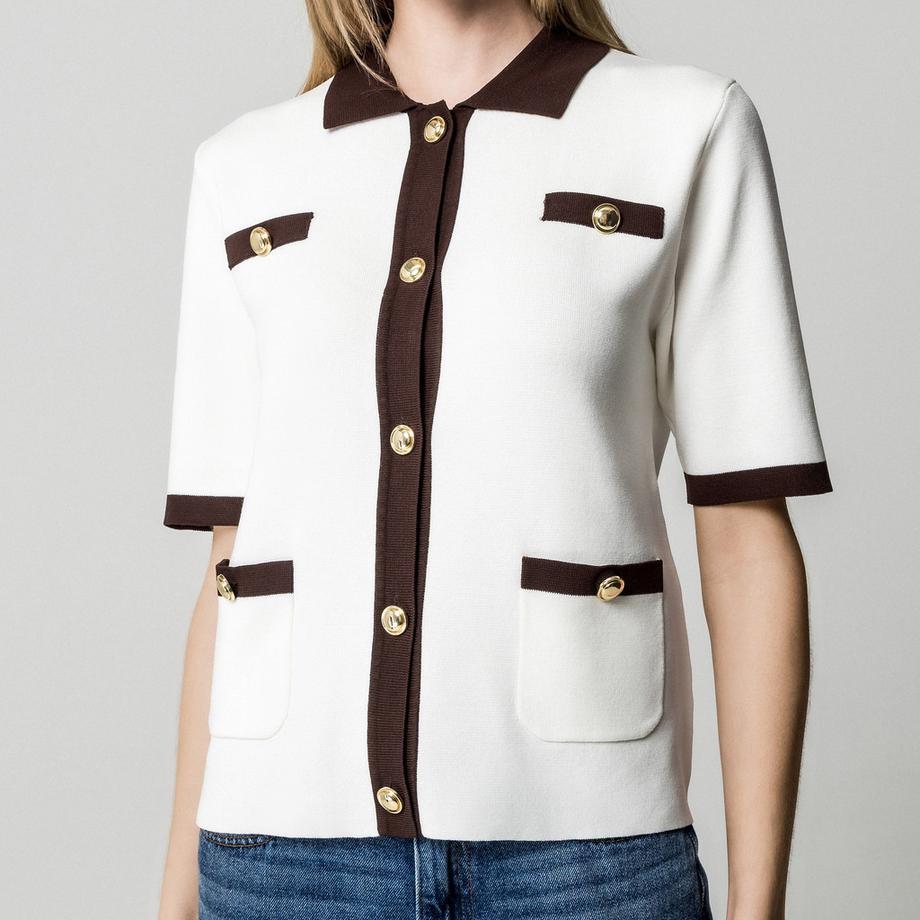 Manor Woman Cardigan Maniche Corte con Bottoni Dorati  