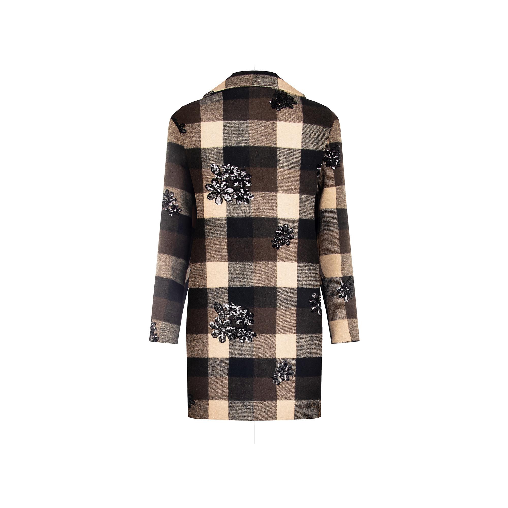RINASCIMENTO Karierter Wollmantel mit Pailletten-Applikationen  