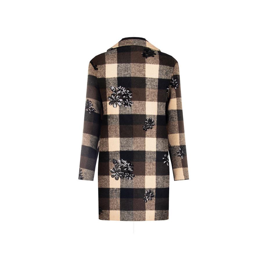 RINASCIMENTO Cappotto in lana a quadri con applicazioni di paillettes  