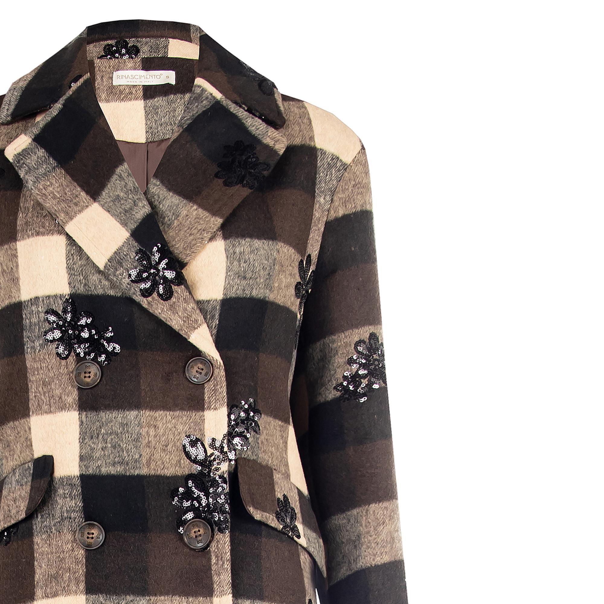 RINASCIMENTO Karierter Wollmantel mit Pailletten-Applikationen  