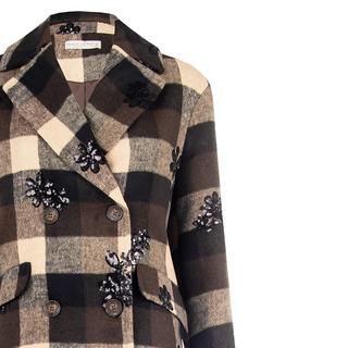 RINASCIMENTO Karierter Wollmantel mit Pailletten-Applikationen  