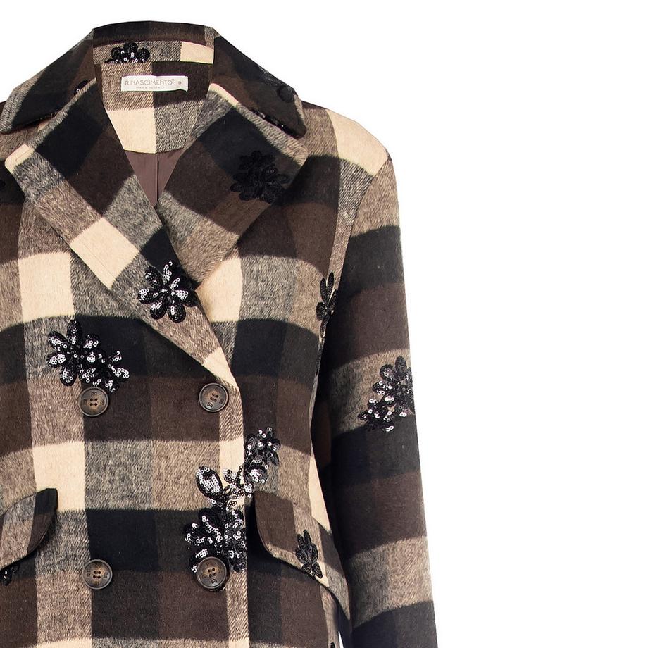 RINASCIMENTO Cappotto in lana a quadri con applicazioni di paillettes  