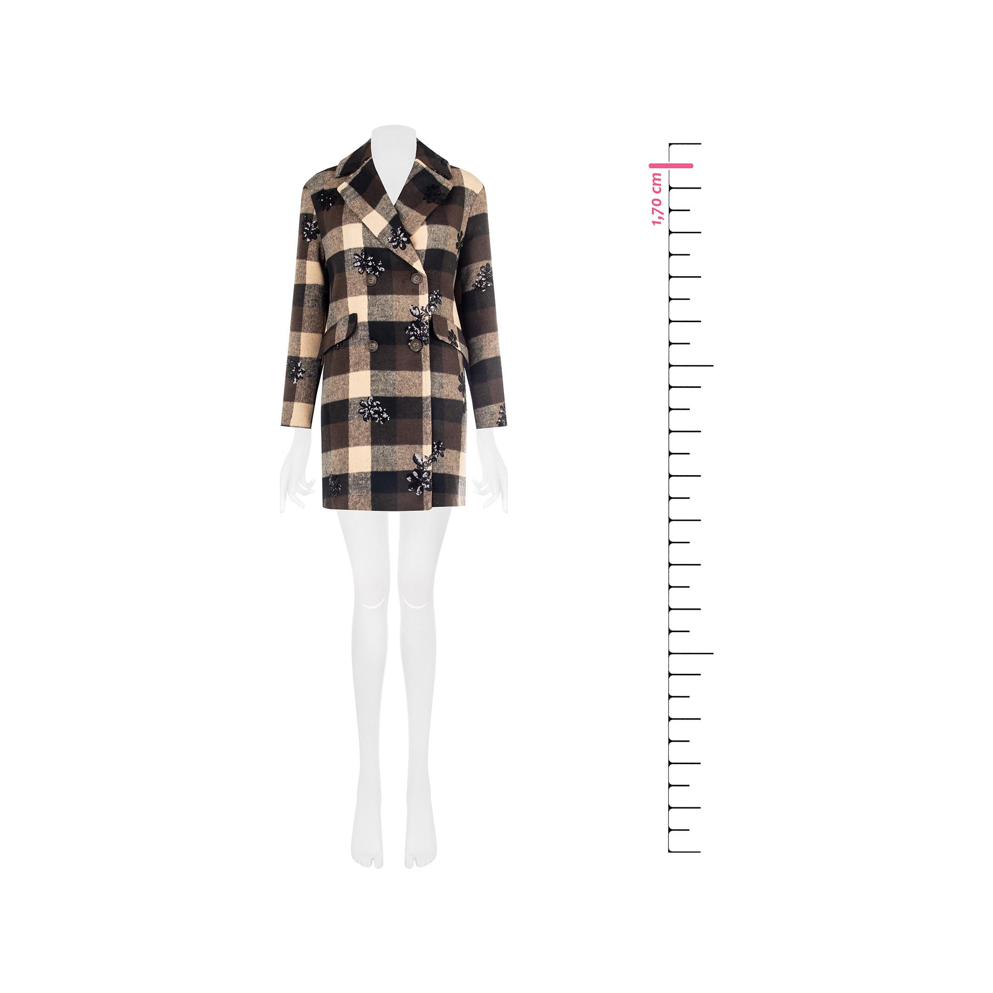RINASCIMENTO Karierter Wollmantel mit Pailletten-Applikationen  