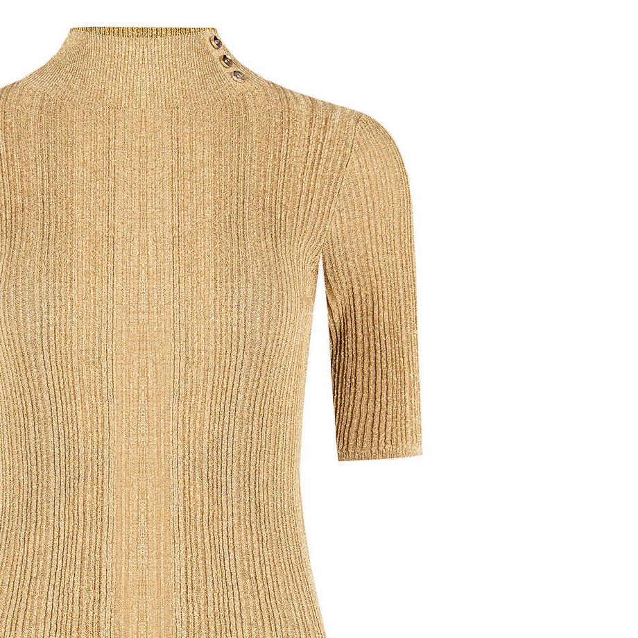 RINASCIMENTO Gerippter Strickpullover Kurzarm mit Stehkragen  