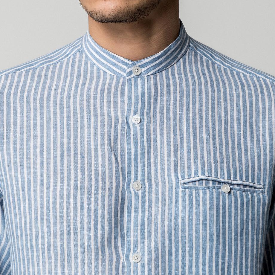 Manor Man Gestreiftes Langarm Regular Fit Hemd mit Stehkragen  