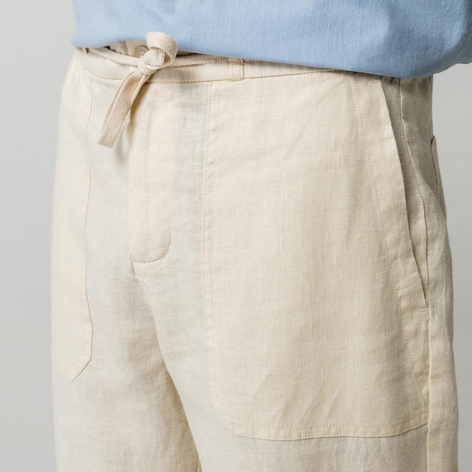 Manor Man Pantalon en lin avec élastiques aux chevilles  