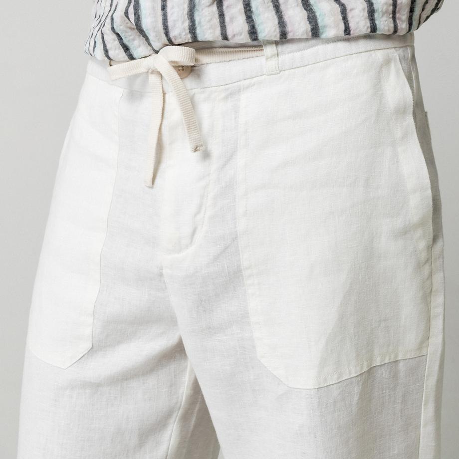 Manor Man Pantalon en lin avec élastiques aux chevilles  