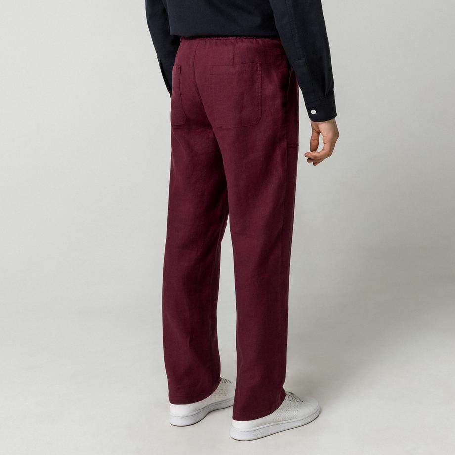 Manor Man Pantalon en lin avec élastiques aux chevilles  