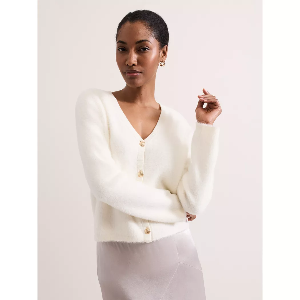 Phase Eight - Lange Strickjacke, langarm, für Damen, Elfenbein, Größe S