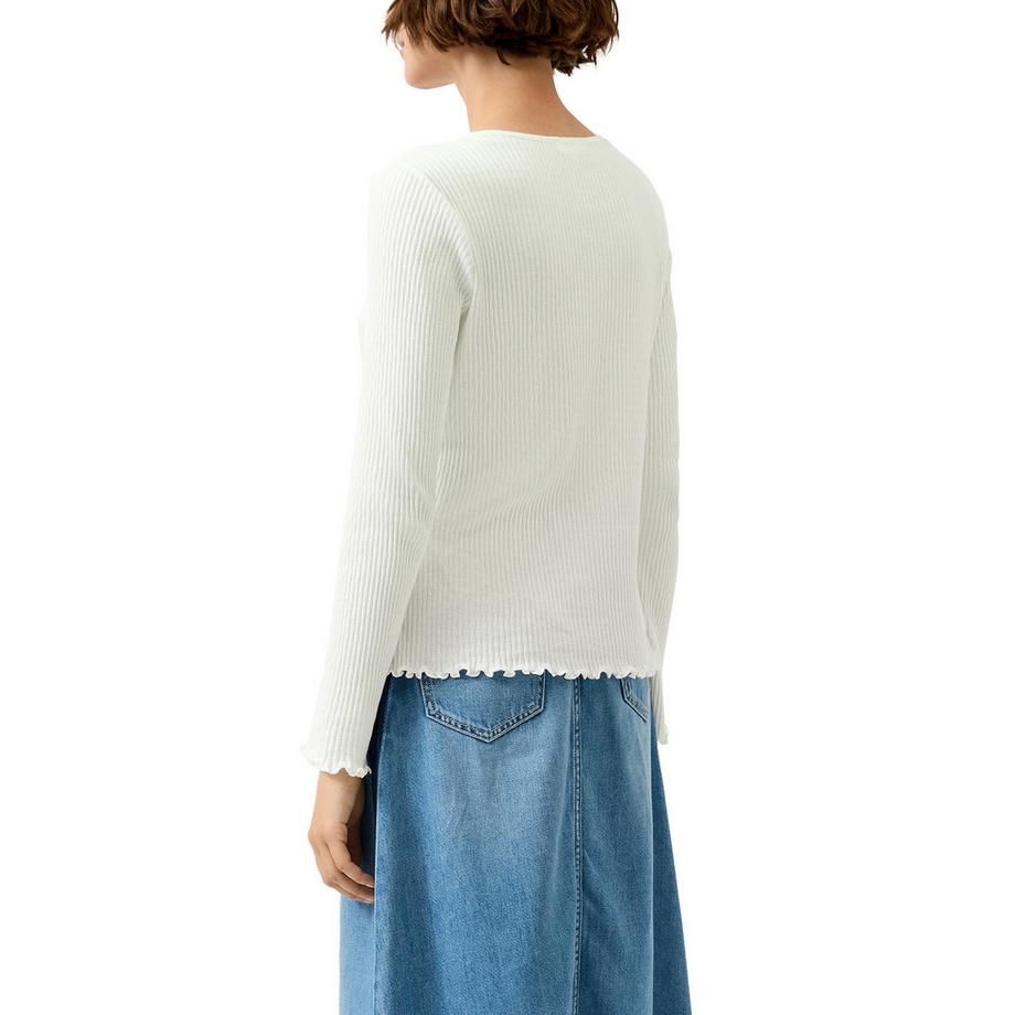 S. Oliver Red Label T-shirt côtelé à manches longues avec ourlet volanté  