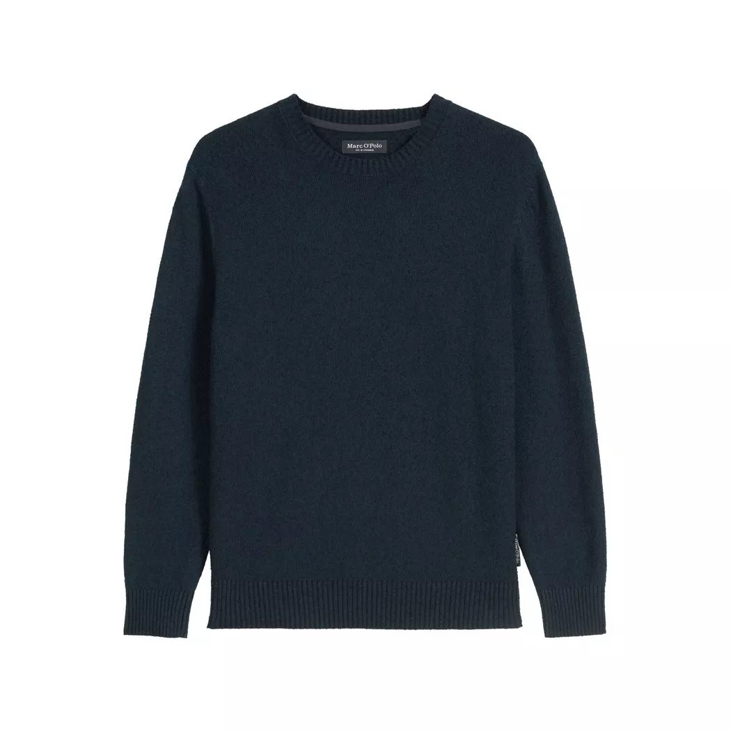 Rundhalspullover MARC O'POLO "regular aus Bio-Baumwoll-Mix-Boucle", Herren, Gr. XXL, schwarz navy, Strick, Obermaterial: 89% Baumwolle, 6% Polyester, 5% Polyamid, regular fit normal, Rundhals, Bündchen, Pullover Rundhalspullover