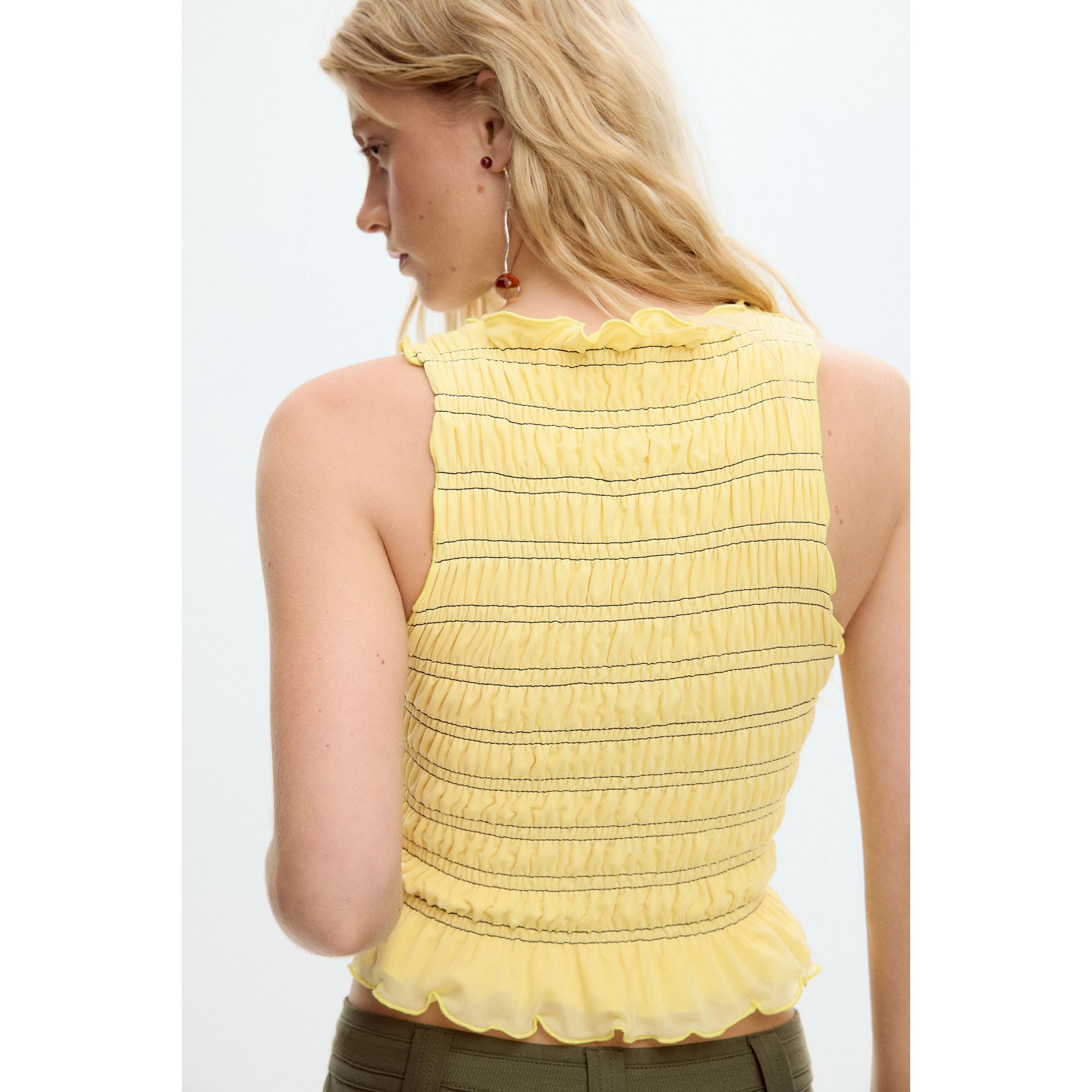 Desigual Gesmoktes T-Shirt mit Rüschensaum  