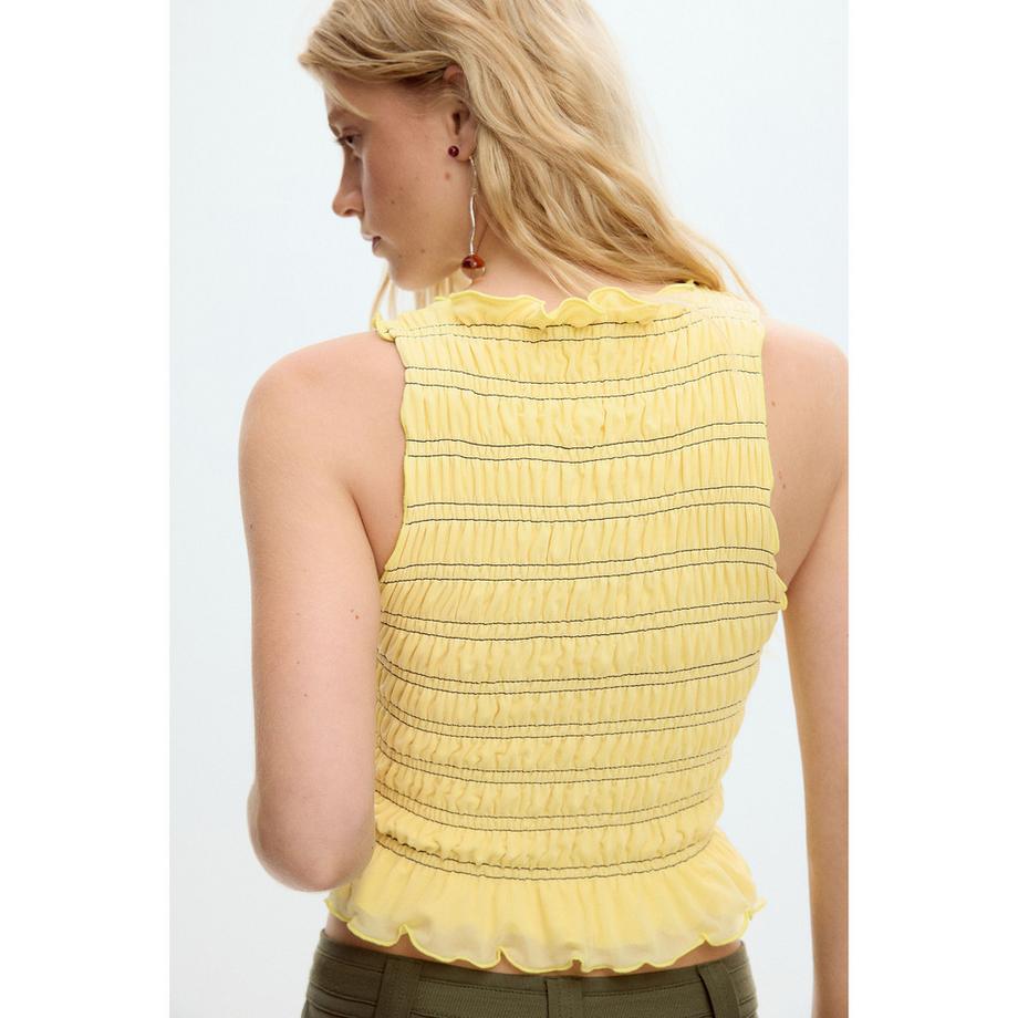 Desigual Eng anliegendes gestreiftes Waffel-T-Shirt  