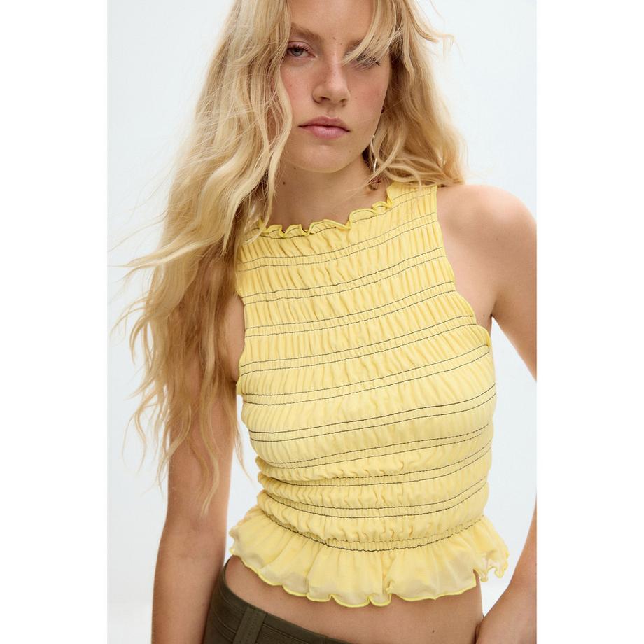 Desigual Eng anliegendes gestreiftes Waffel-T-Shirt  