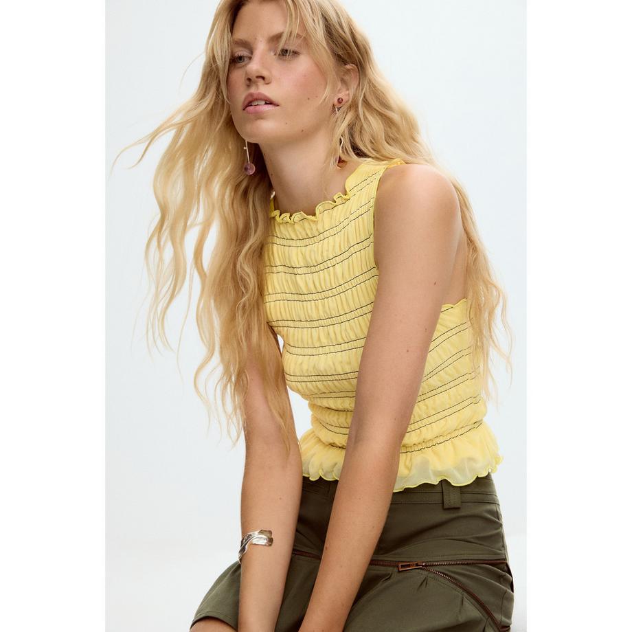 Desigual Eng anliegendes gestreiftes Waffel-T-Shirt  