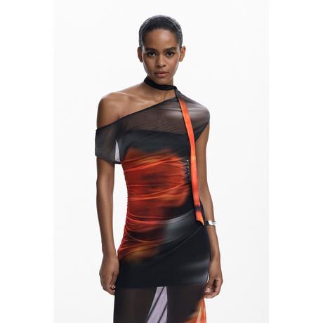 Desigual One Shoulder Mesh Maxikleid  