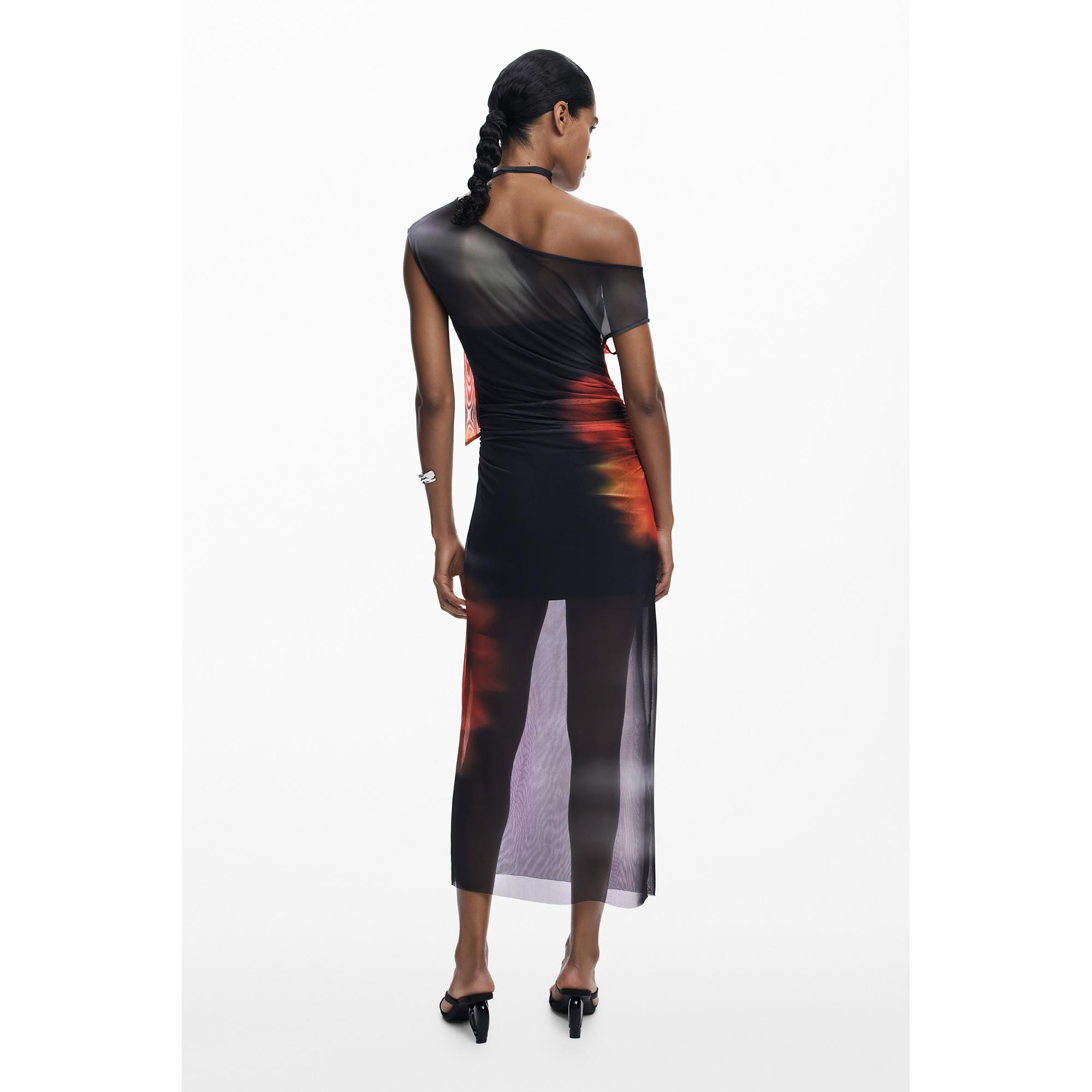 Desigual One Shoulder Mesh Maxikleid  