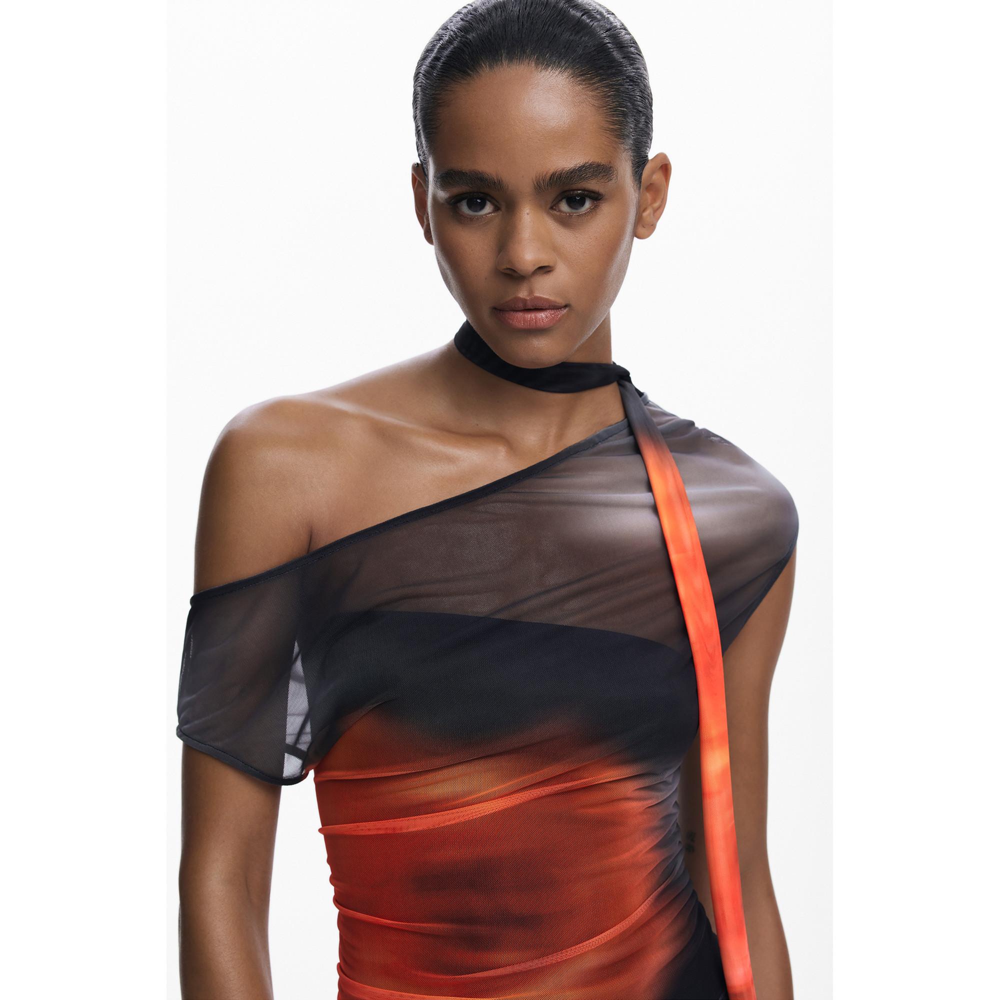 Desigual One Shoulder Mesh Maxikleid  