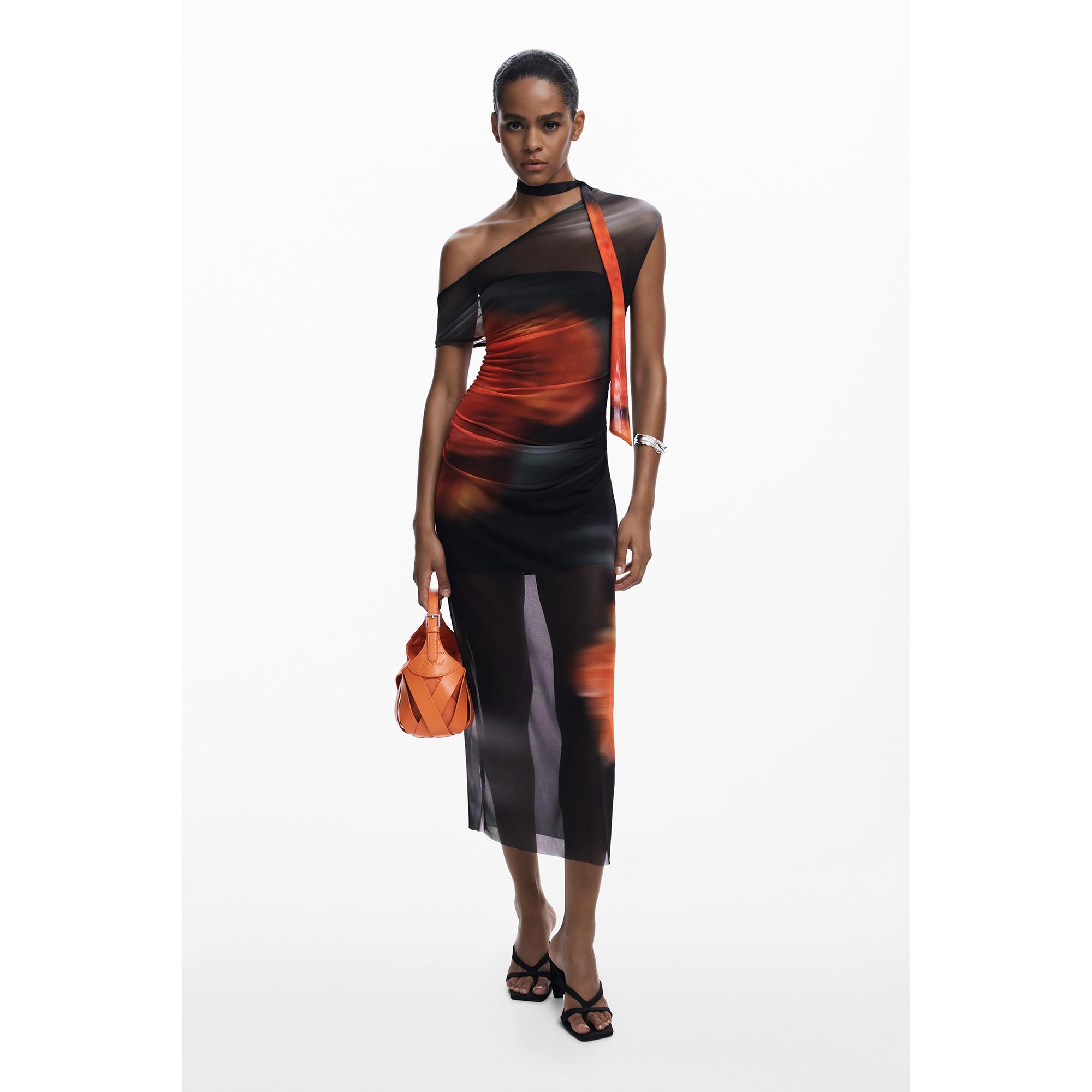 Desigual One Shoulder Mesh Maxikleid  