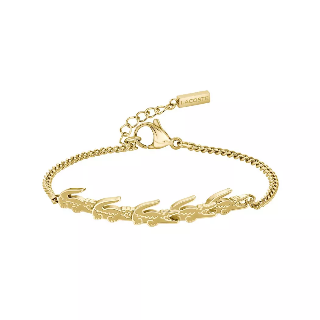 Armkette LACOSTE "CROCODILE", gelbgoldfarben, Armbänder, Damen, 19cm, ohne Stein, Edelstahl, Armkette, wahlweise mit oder ohne Stein