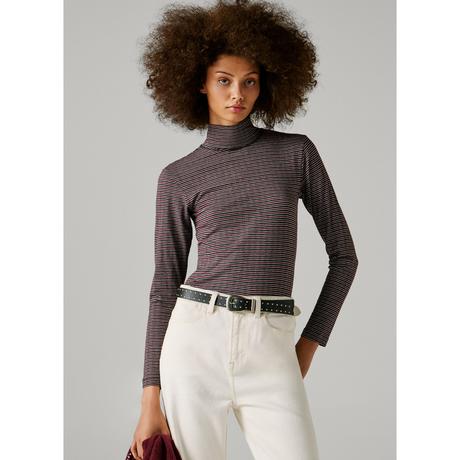 Pepe Jeans London T-Shirt Rayé à Col Roulé Manches Longues  