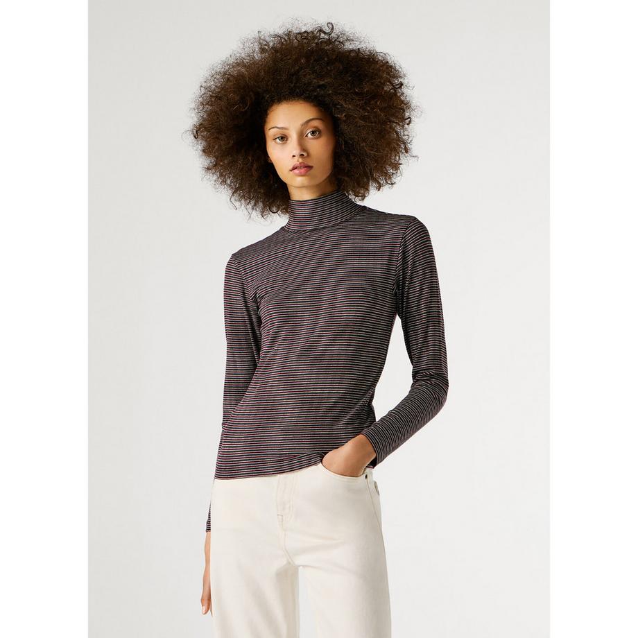 Pepe Jeans London Gestreiftes Langarm Rollkragen T-Shirt  