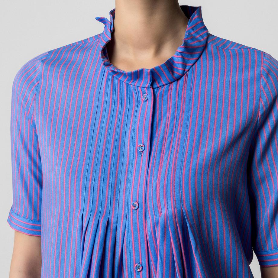 Manor Woman Chemisier Rayé avec Col Montant Volanté  