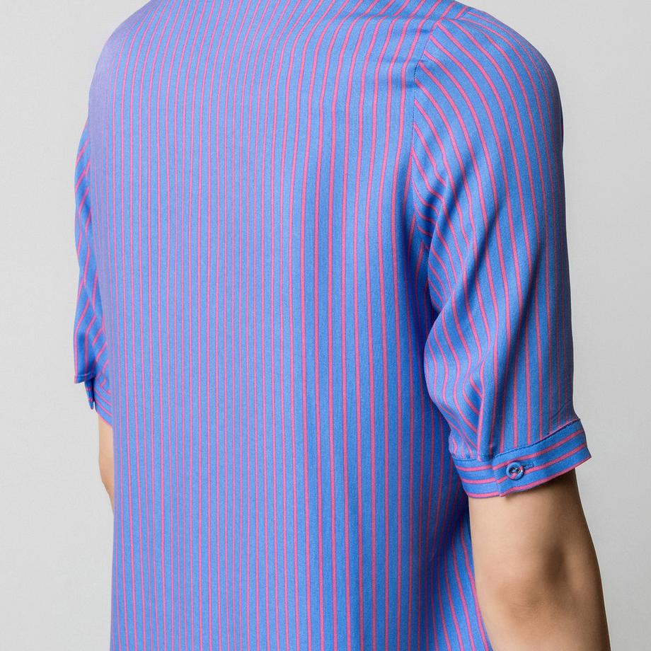 Manor Woman Gestreifte Bluse mit Rüschen Stehkragen  