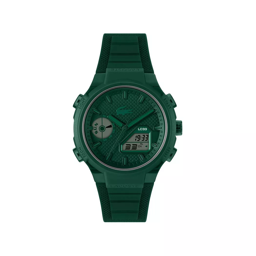 Chronograph LACOSTE "LC33", dunkelgrün, Armbanduhren, Herren, Chronograph, Quarzuhr, Armbanduhr, Herrenuhr, Silikonarmband, analog, digital, Tag