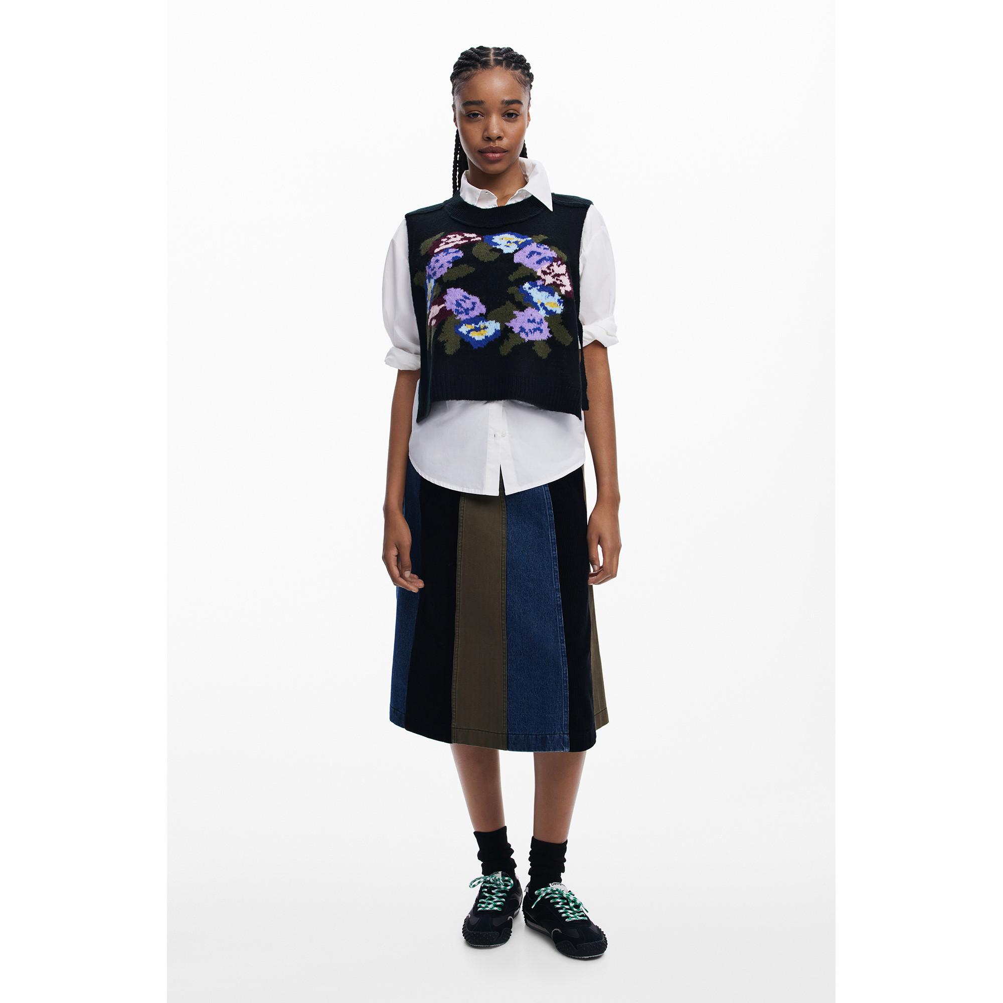 Desigual Blouse florale 2-en-1 avec gilet en maille amovible  