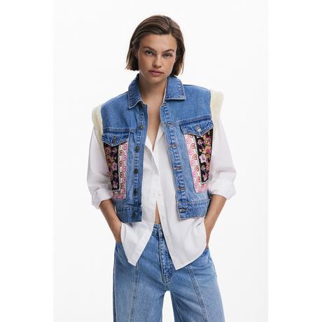 Desigual Gilet in Denim Dettagli Ricamati  