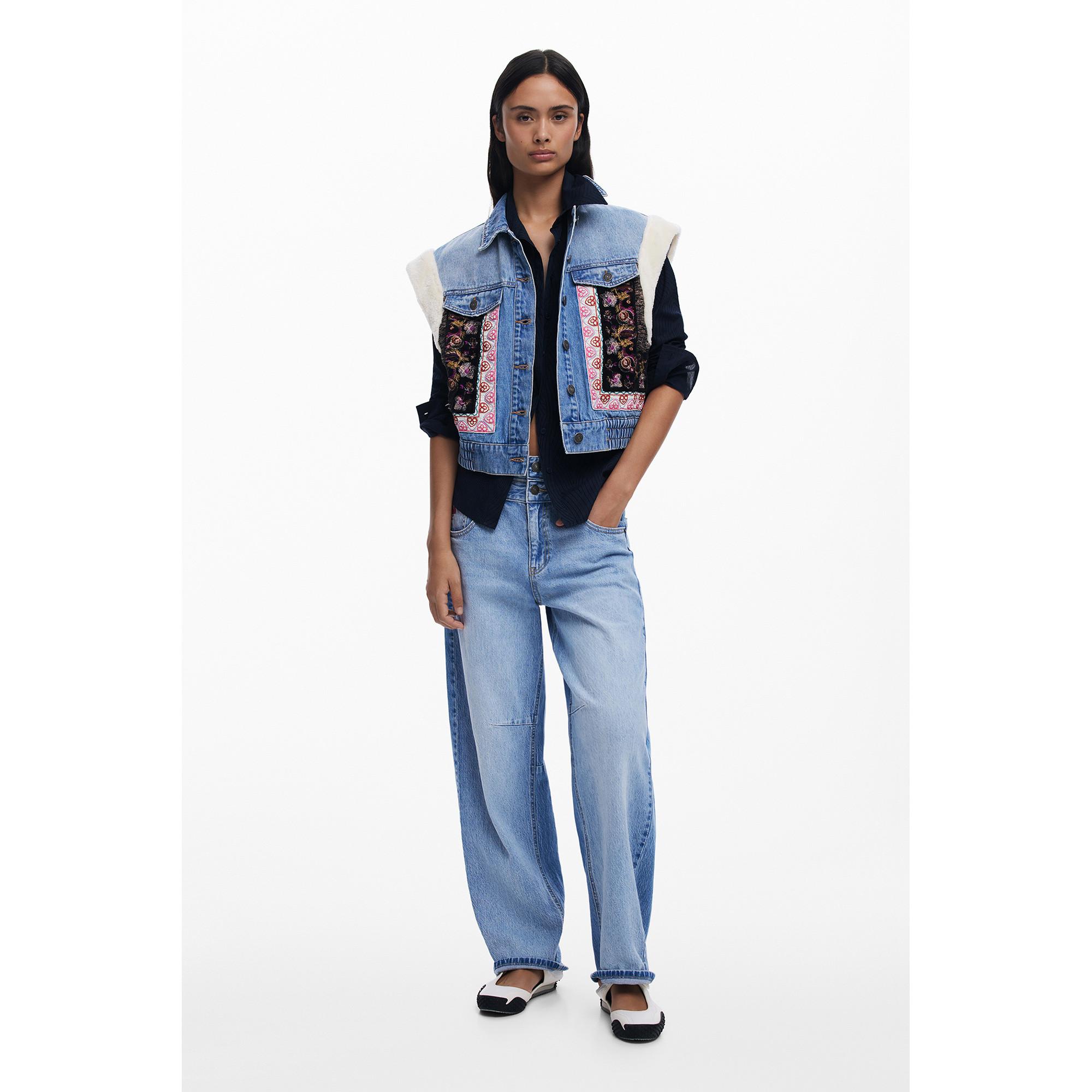 Desigual Gilet in Denim Dettagli Ricamati  