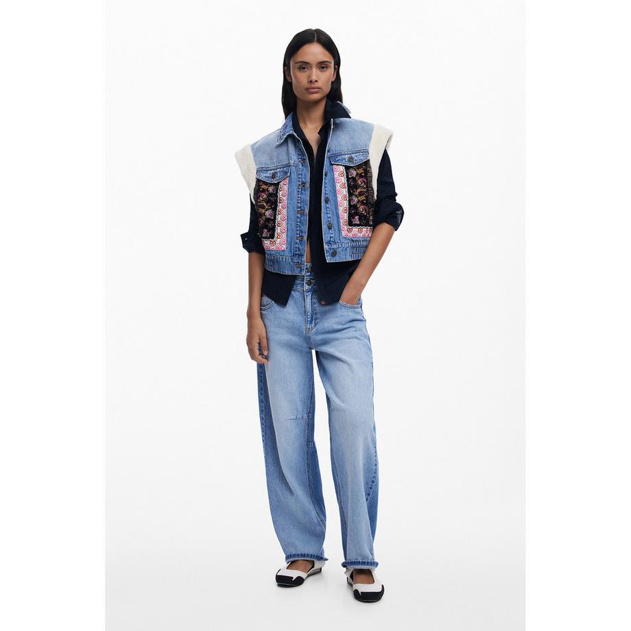 Desigual Gilet di Jeans Dettagli Ricamati  