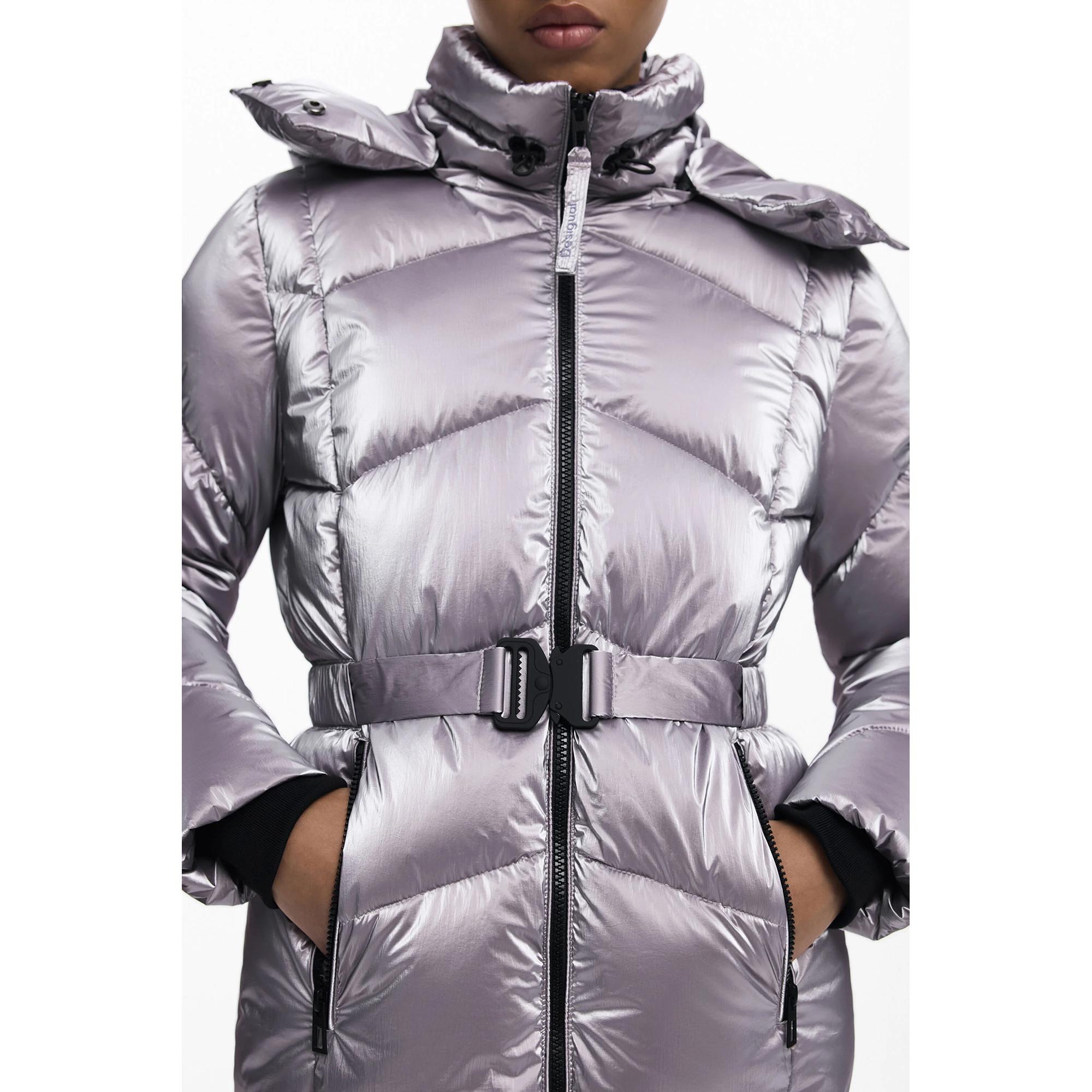 Desigual Giacca trapuntata metallizzata con cappuccio staccabile  