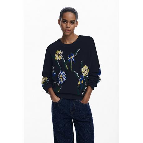 Desigual Jacquard Blumen Bestickter Pullover  