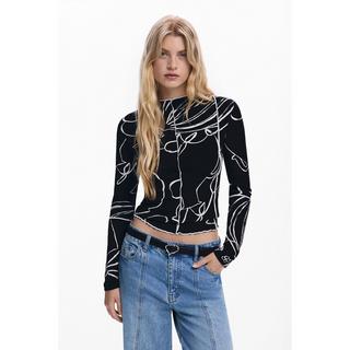 Desigual Geripptes Langarmshirt mit Blumendruck  
